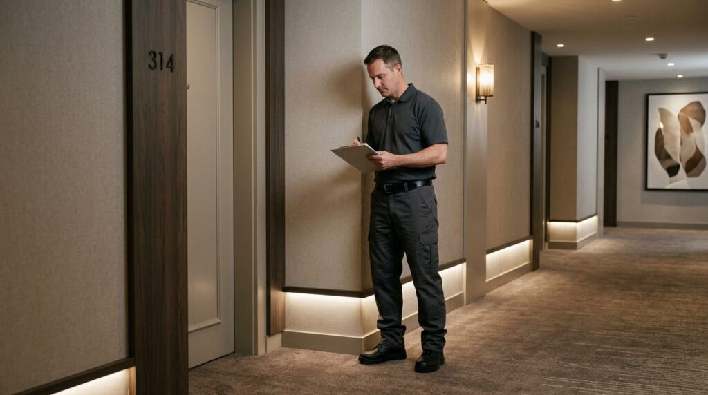 Discreet professional pest control technician in unmarked un