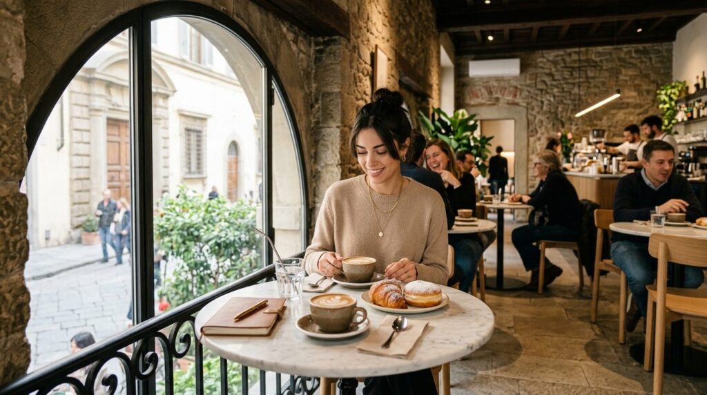 Contemporary lifestyle photograph of a curated Florence café