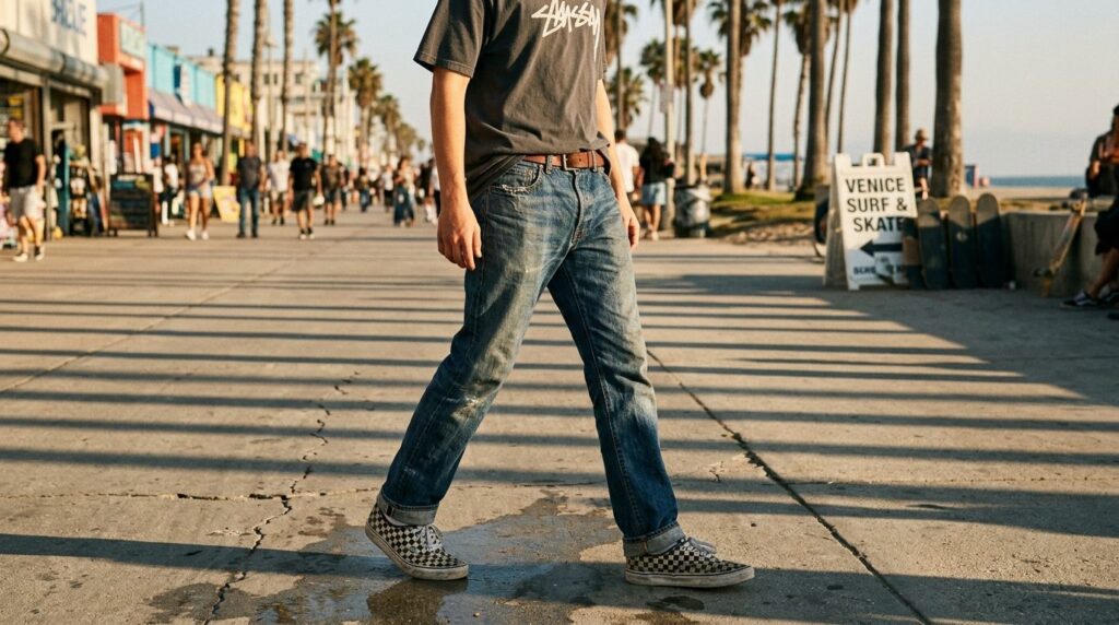 Street style documentary photography, 16:9 format. Urban Cal